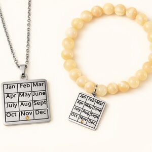 Yellow Jade & Austrian Crystal November Birthday Stretch Bracelet & Necklace Set